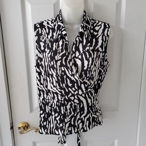 Black and White Women's Wrap  Blouse
